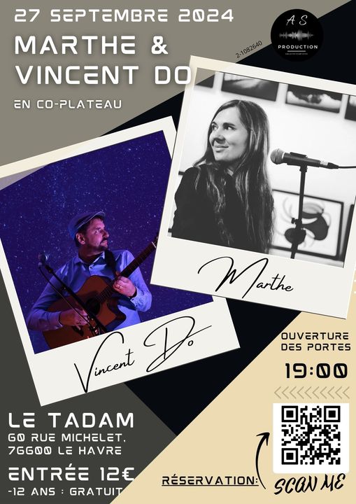 Marthe et Vincent Do, chansons au Tadam le 27 septembre