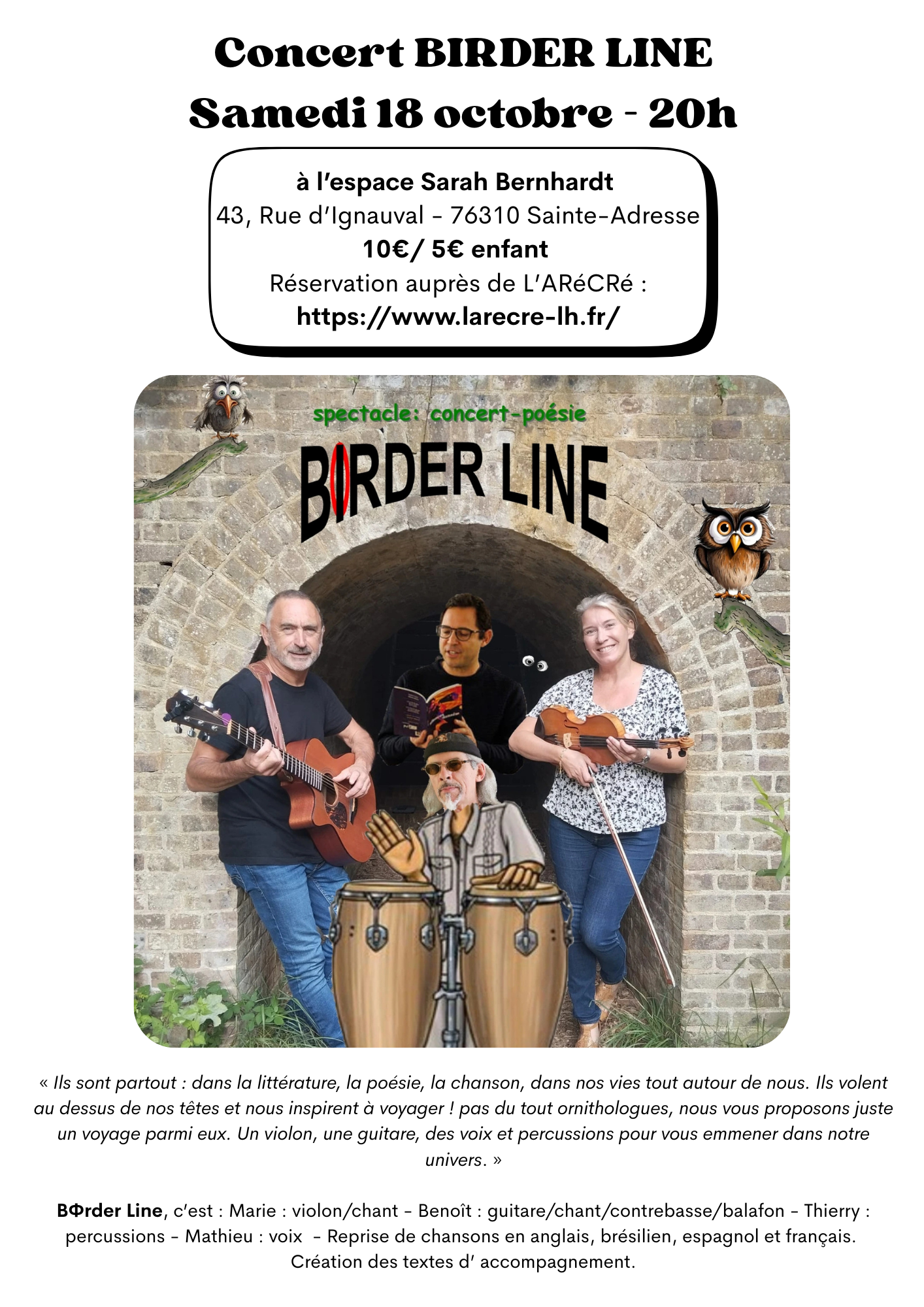 Concert BΦrder Line samedi 18 octobre 20h à l&rsquo;espace Sarah Bernhardt